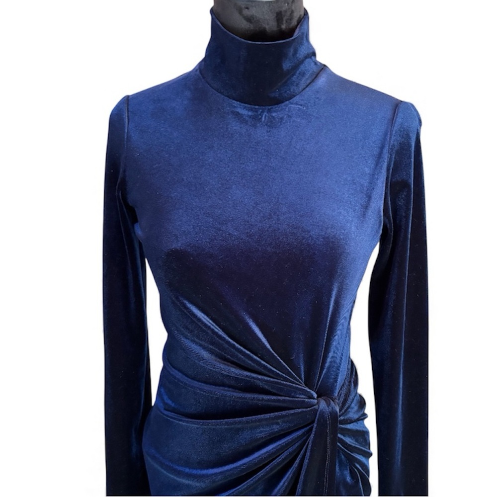 ANTONIO MELANI Rebel Velvet Mock Neck Sheath Dress in Midnight Blue, size 4 - Picture 3 of 14